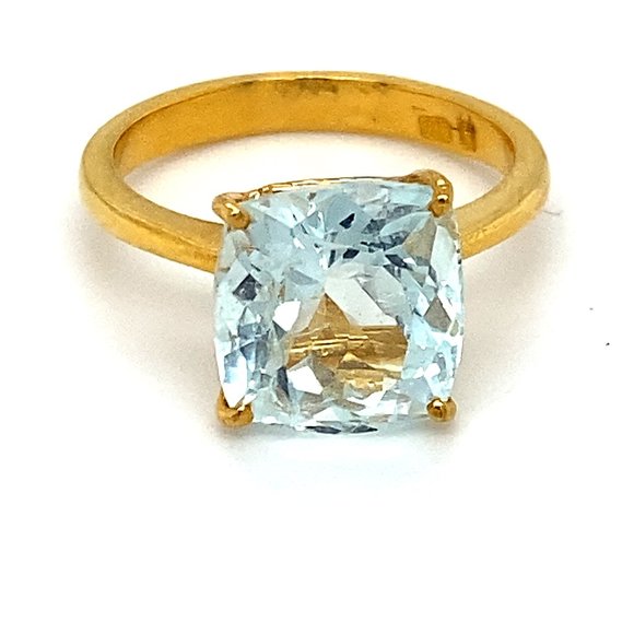 Aquamarine 4.97ct Solid 22K Yellow Gold Ring - Picture 1 of 7